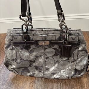 Coach Silver and Gray Signature Shoulder Bag